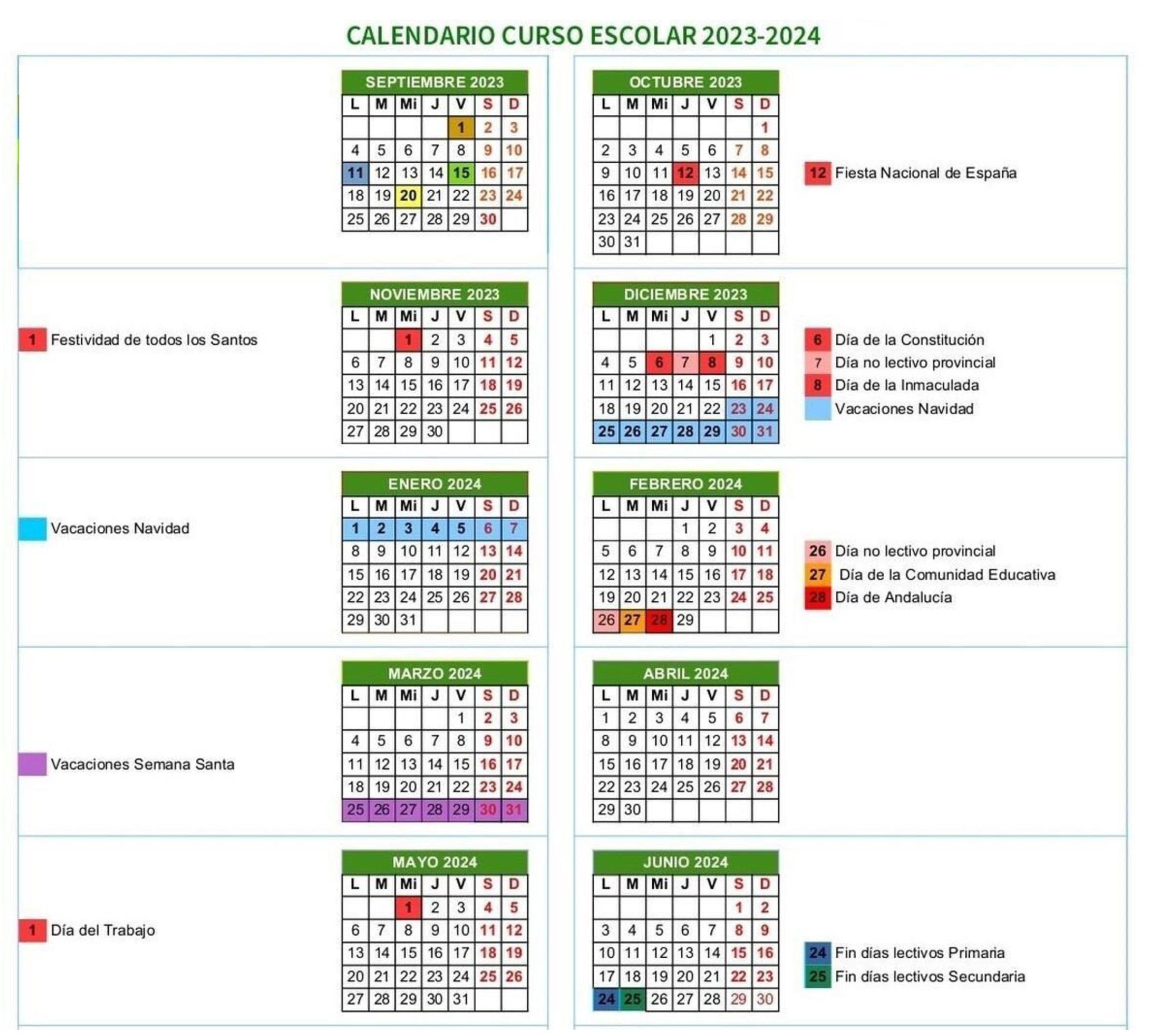 Calendario Escolar Sevilla 2023/2024